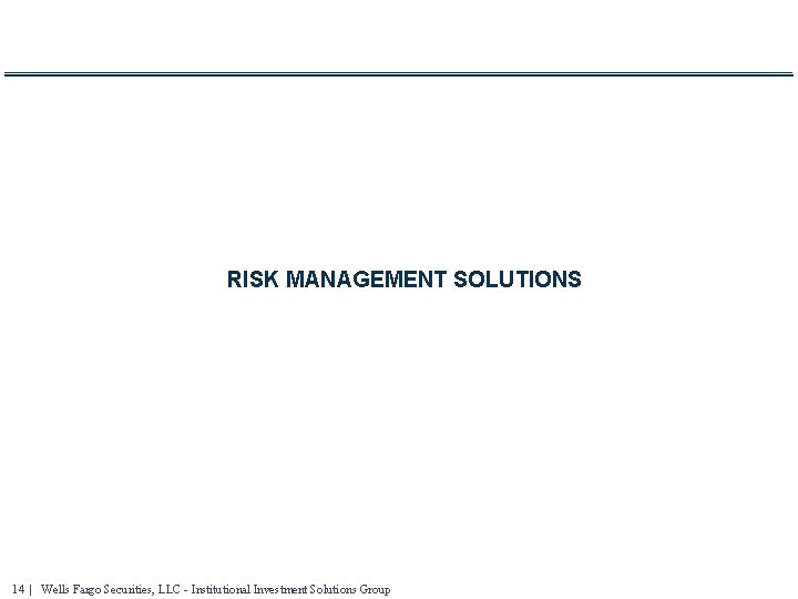 RISK MANAGEMENT SOLUTIONS 14 | Wells Fargo Securities, LLC - Institutional Investment Solutions Group