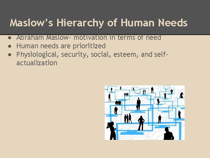 Maslow’s Hierarchy of Human Needs ● Abraham Maslow- motivation in terms of need ●