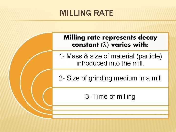 MILLING RATE 1 - Mass & size of material (particle) introduced into the mill.