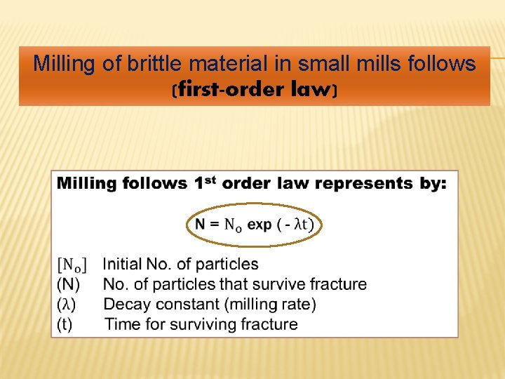 Milling of brittle material in small mills follows (first-order law) 