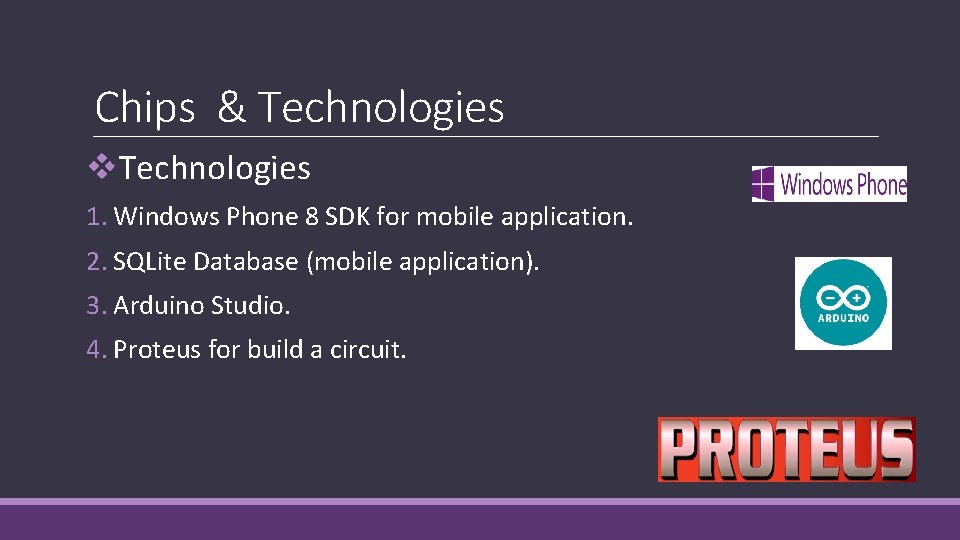 Chips & Technologies v. Technologies 1. Windows Phone 8 SDK for mobile application. 2.