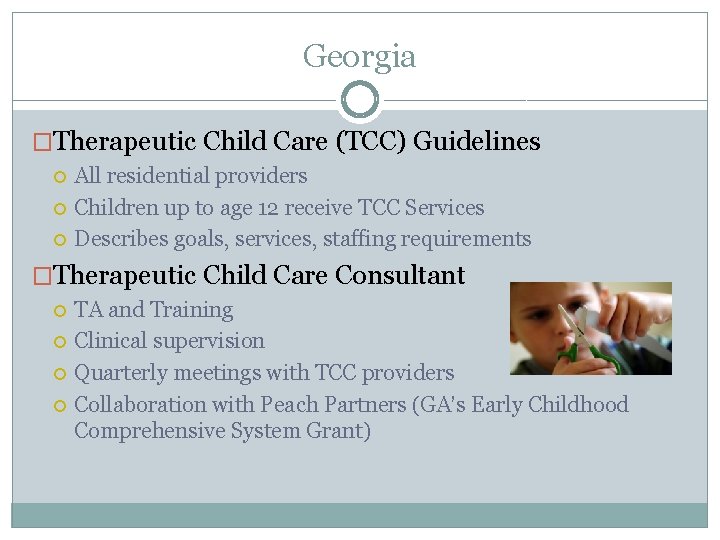 Georgia �Therapeutic Child Care (TCC) Guidelines All residential providers Children up to age 12