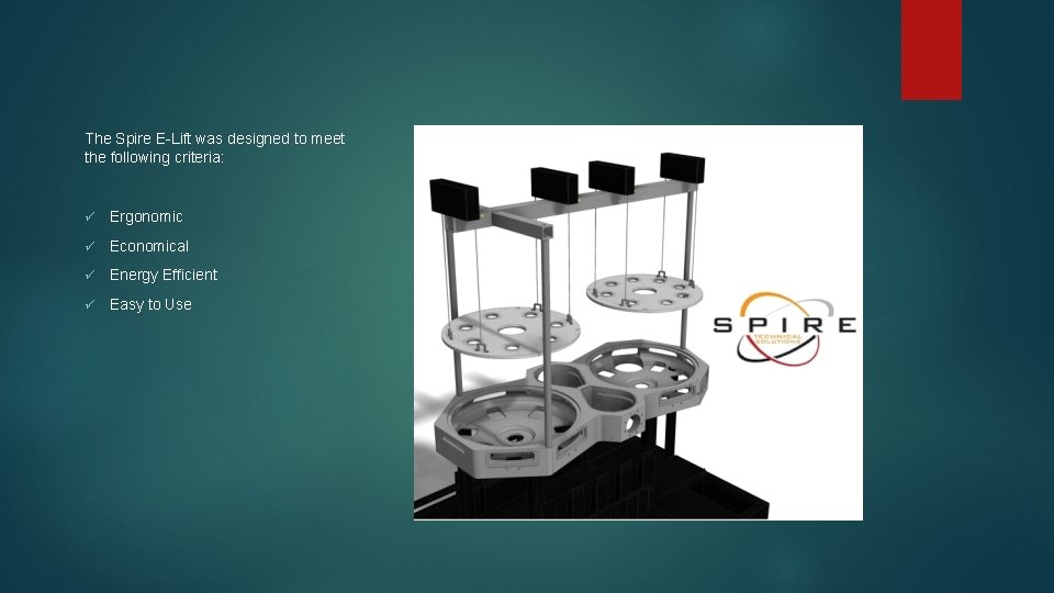 The Spire E-Lift was designed to meet the following criteria: ü Ergonomic ü Economical