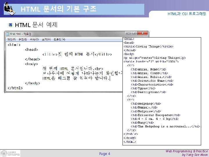 HTML 문서의 기본 구조 HTML과 CGI 프로그래밍 HTML 문서 예제 Page 4 Web Programming