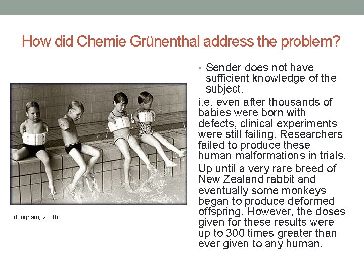How did Chemie Grünenthal address the problem? • Sender does not have (Lingham, 2000)