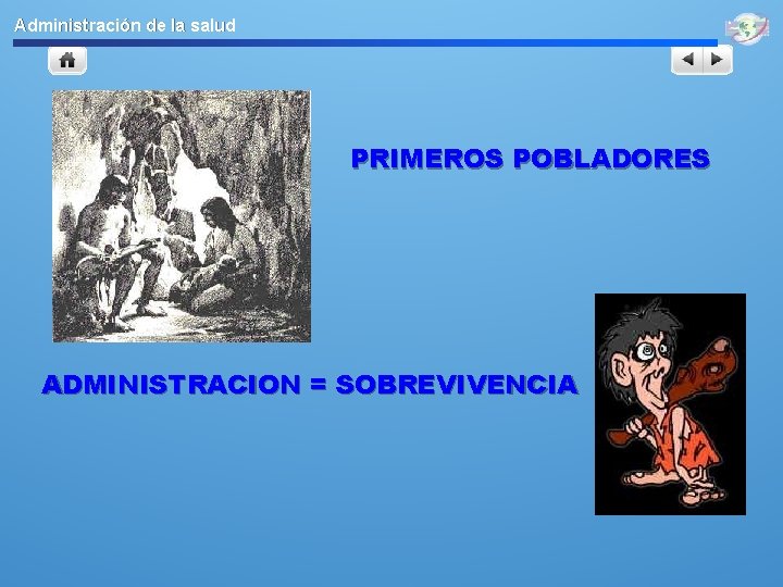 Administración de la salud PRIMEROS POBLADORES ADMINISTRACION = SOBREVIVENCIA 