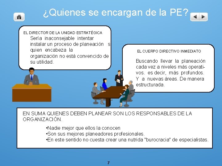 ¿Quienes se encargan de la PE? EL DIRECTOR DE LA UNIDAD ESTRATÉGICA Sería inaconsejable