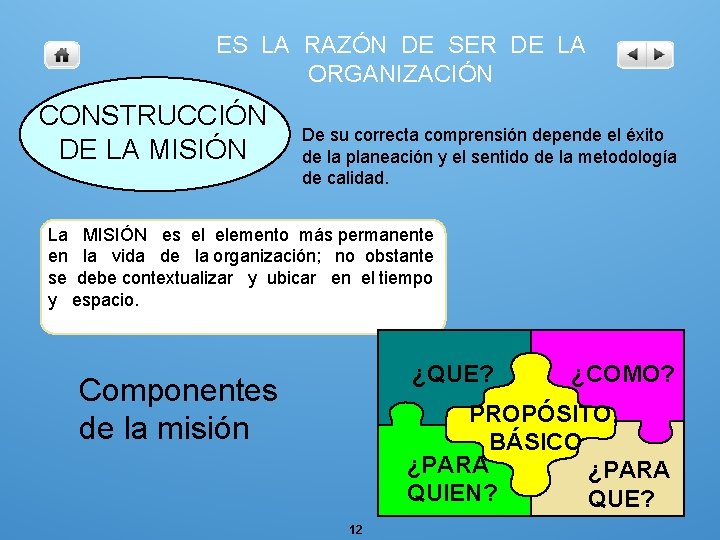 ES LA RAZÓN DE SER DE LA ORGANIZACIÓN CONSTRUCCIÓN DE LA MISIÓN De su