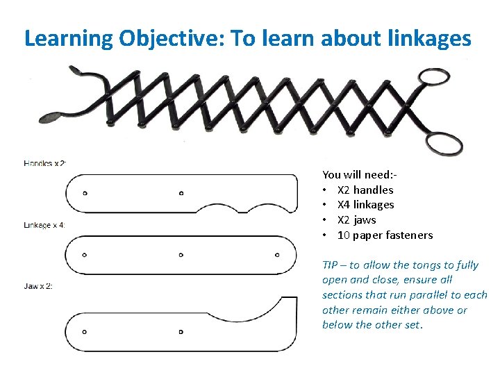 Learning Objective: To learn about linkages You will need: • X 2 handles •