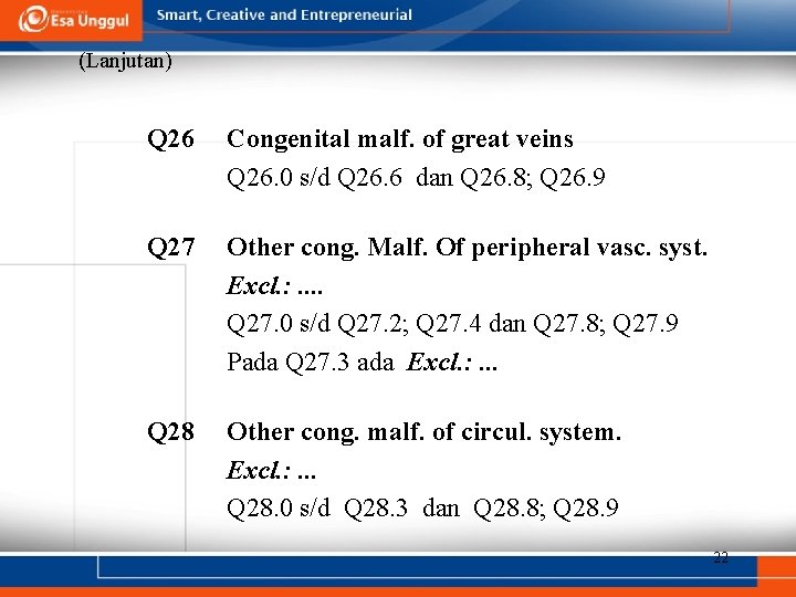 (Lanjutan) Q 26 Congenital malf. of great veins Q 26. 0 s/d Q 26.