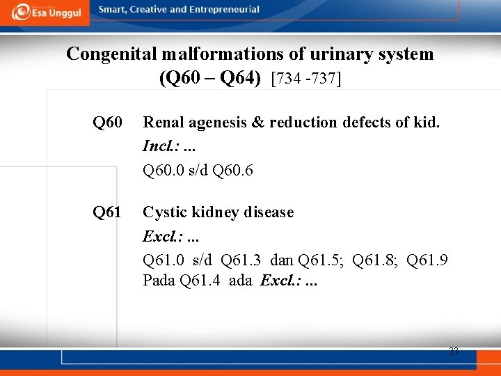 Congenital malformations of urinary system (Q 60 – Q 64) [734 -737] Q 60