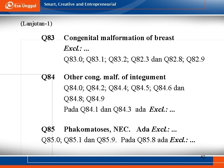 (Lanjutan-1) Q 83 Congenital malformation of breast Excl. : . . . Q 83.