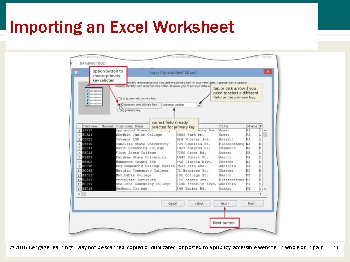 Importing an Excel Worksheet © 2016 Cengage Learning®. May not be scanned, copied or