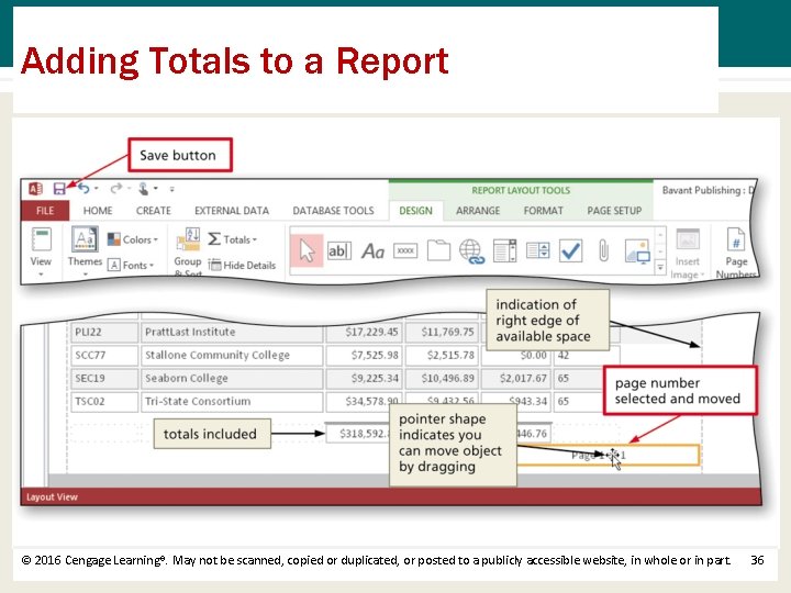Adding Totals to a Report © 2016 Cengage Learning®. May not be scanned, copied