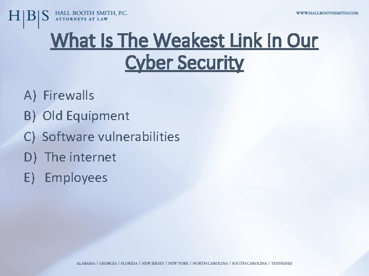 What Is The Weakest Link In Our Cyber Security A) B) C) D) E)