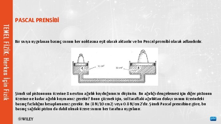 PASCAL PRENSİBİ Bir sıvıya uygulanan basınç sıvının her noktasına eşit olarak aktarılır ve bu