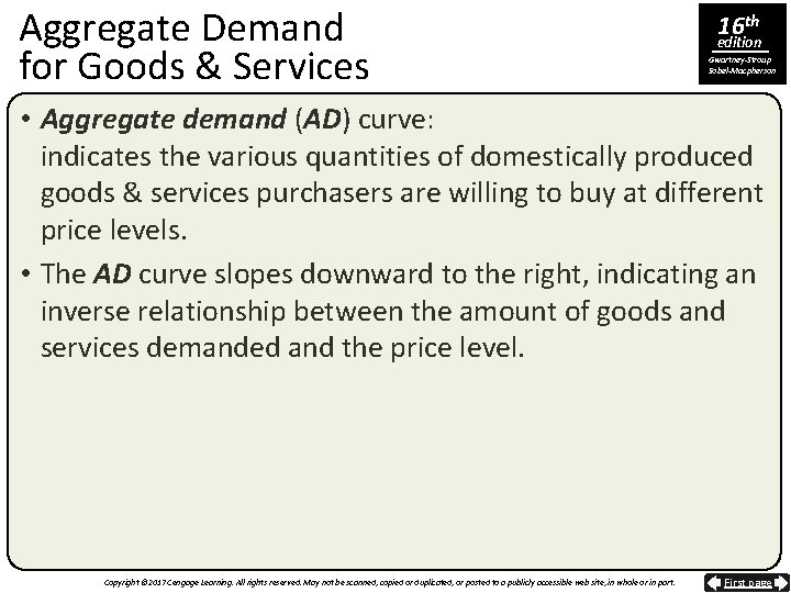 Aggregate Demand for Goods & Services 16 th edition Gwartney-Stroup Sobel-Macpherson • Aggregate demand