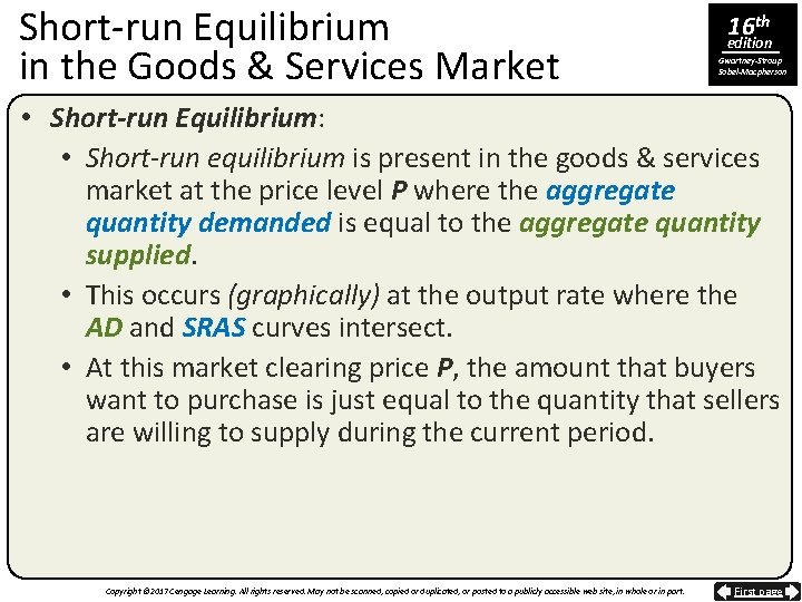 Short-run Equilibrium in the Goods & Services Market 16 th edition Gwartney-Stroup Sobel-Macpherson •