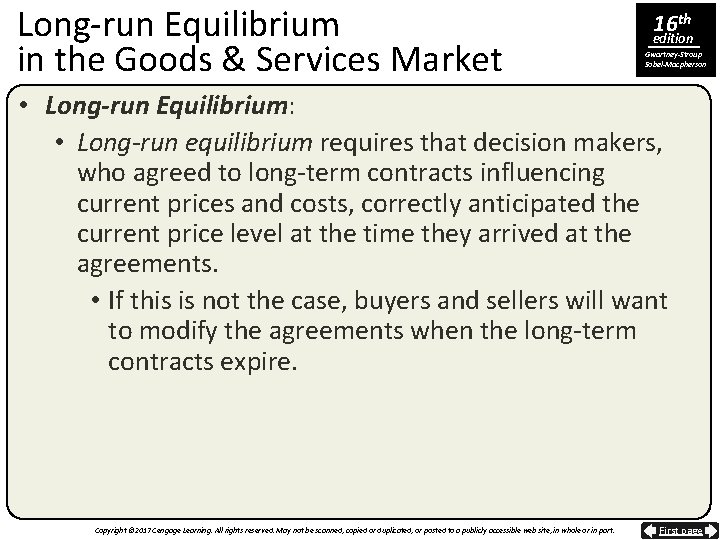 Long-run Equilibrium in the Goods & Services Market 16 th edition Gwartney-Stroup Sobel-Macpherson •