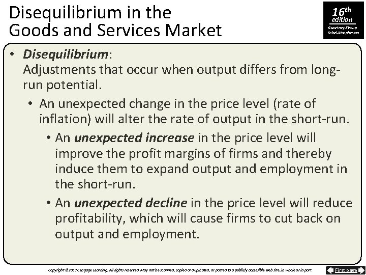 Disequilibrium in the Goods and Services Market 16 th edition Gwartney-Stroup Sobel-Macpherson • Disequilibrium: