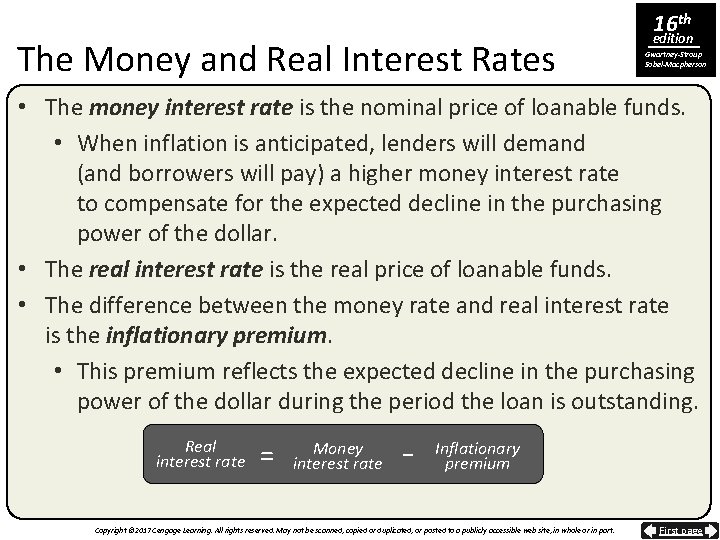 The Money and Real Interest Rates 16 th edition Gwartney-Stroup Sobel-Macpherson • The money