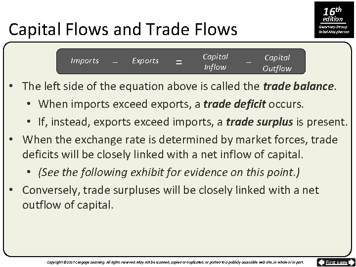 16 th edition Capital Flows and Trade Flows Imports – Exports = Capital Inflow