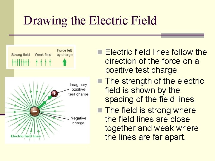 Drawing the Electric Field n Electric field lines follow the direction of the force