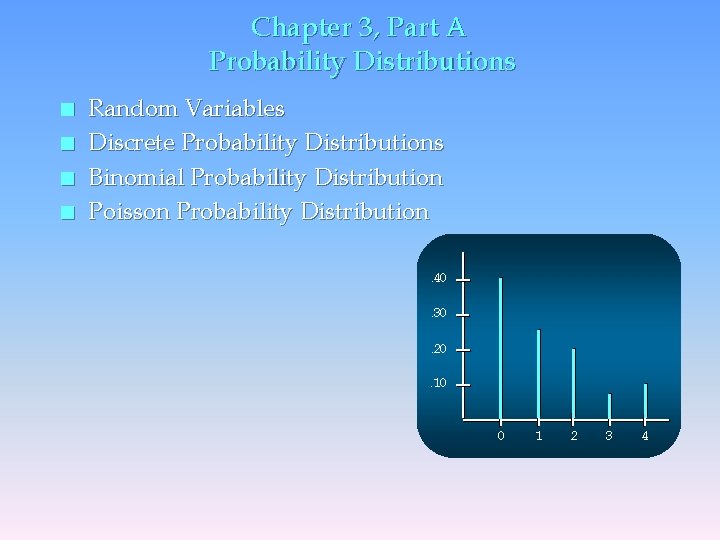 Chapter 3, Part A Probability Distributions n n Random Variables Discrete Probability Distributions Binomial
