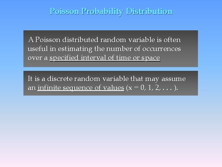 Poisson Probability Distribution A Poisson distributed random variable is often useful in estimating the