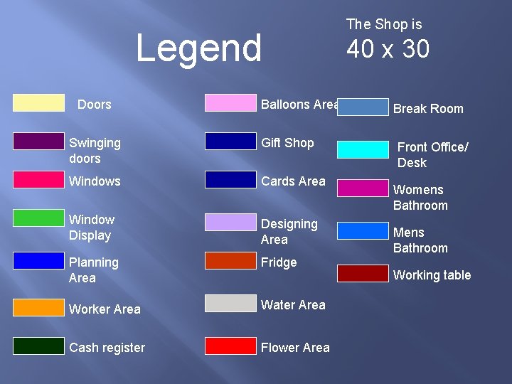  Legend Doors Balloons Area Swinging doors Gift Shop Windows Cards Area Window Display