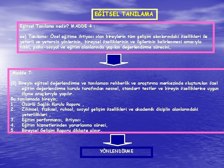 EĞİTSEL TANILAMA Eğitsel Tanılama nedir? MADDE 4 : ee) Tanılama: Özel eğitime ihtiyacı olan