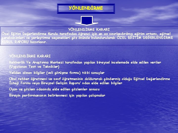 YÖNLENDİRME KARARI Özel Eğitim Değerlendirme Kurulu tarafından öğrenci için en az sınırlandırılmış eğitim ortamı,