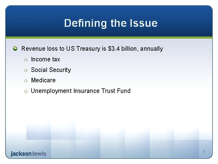 Defining the Issue Revenue loss to US Treasury is $3. 4 billion, annually o