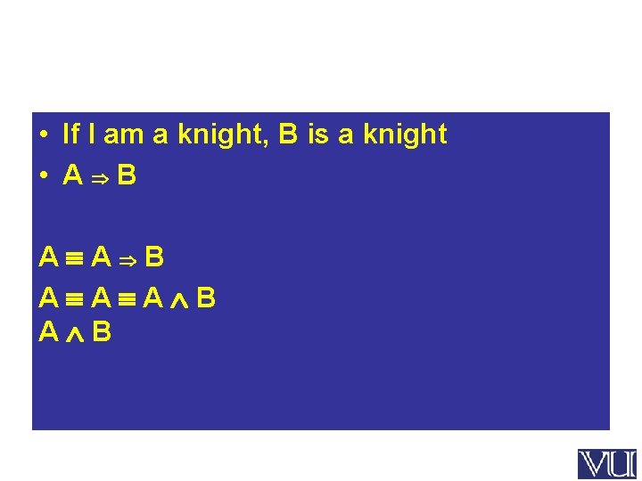  • If I am a knight, B is a knight • A B