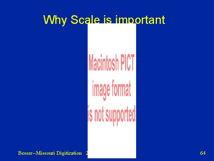Why Scale is important Besser--Missouri Digitization 2/18/03 64 