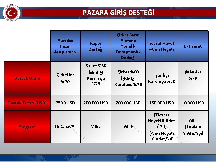 PAZARA GİRİŞ DESTEĞİ Yurtdışı Pazar Araştırması Rapor Desteği Şirket Satın Alımına Yönelik Danışmanlık Desteği