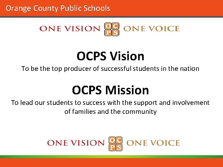 Orange County Public Schools OCPS Vision To be the top producer of successful students