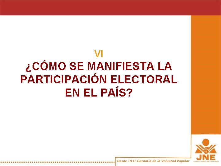 VI ¿CÓMO SE MANIFIESTA LA PARTICIPACIÓN ELECTORAL EN EL PAÍS? 