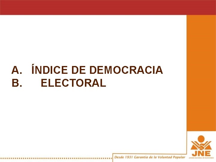 A. ÍNDICE DE DEMOCRACIA B. ELECTORAL 