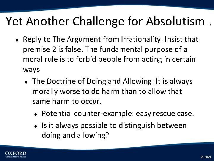 Yet Another Challenge for Absolutism (2) Reply to The Argument from Irrationality: Insist that