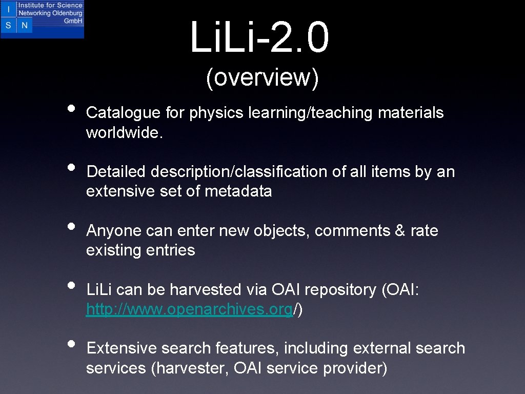 Li. Li-2. 0 (overview) • • • Catalogue for physics learning/teaching materials worldwide. Detailed