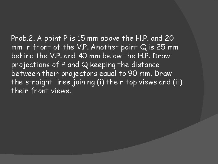 Prob. 2. A point P is 15 mm above the H. P. and 20