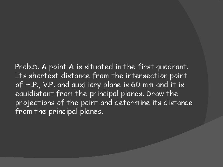 Prob. 5. A point A is situated in the first quadrant. Its shortest distance