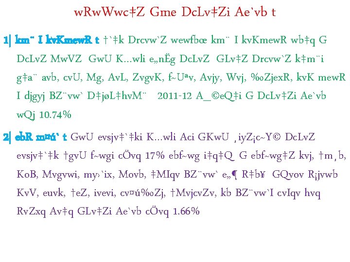 w. Rw. Wwc‡Z Gme Dc. Lv‡Zi Ae`vb t 1| km¨ I kv. Kmew. R