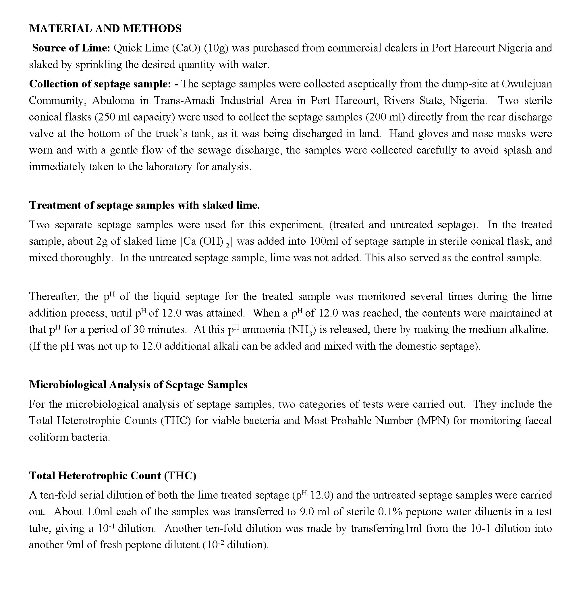 MATERIAL AND METHODS Source of Lime: Quick Lime (Ca. O) (10 g) was purchased