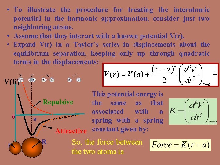  • To illustrate the procedure for treating the interatomic potential in the harmonic