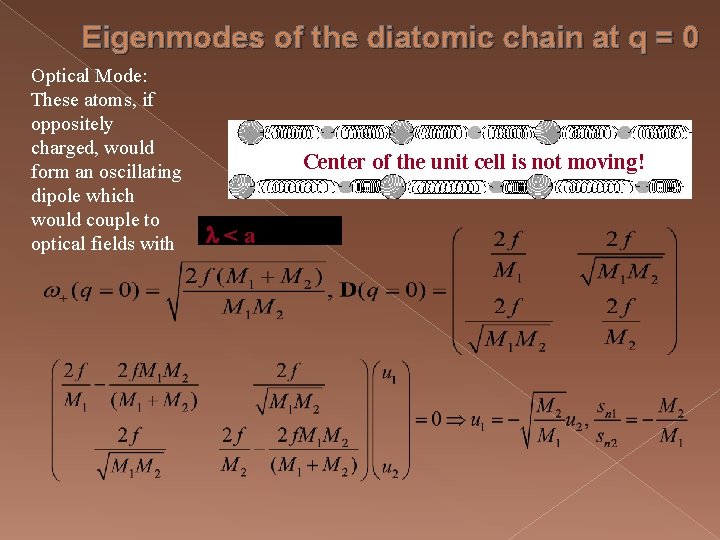 Eigenmodes of the diatomic chain at q = 0 Optical Mode: These atoms, if