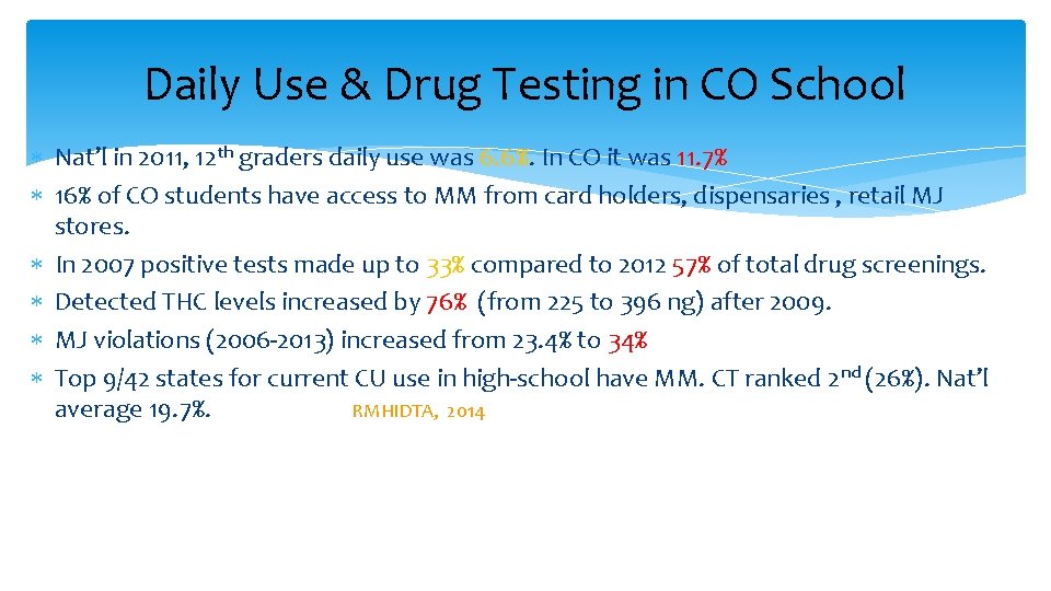 Daily Use & Drug Testing in CO School Nat’l in 2011, 12 th graders