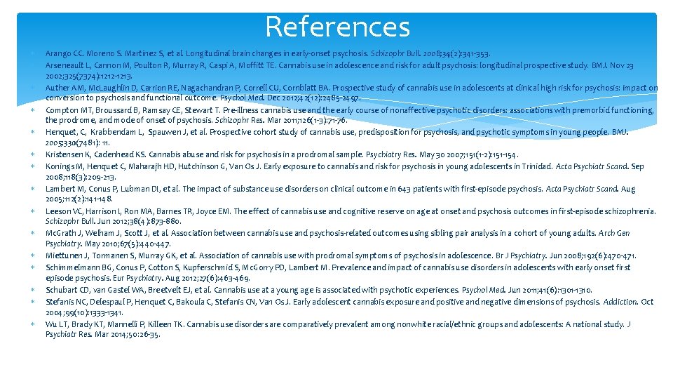 References Arango CC. Moreno S. Martinez S, et al. Longitudinal brain changes in early-onset