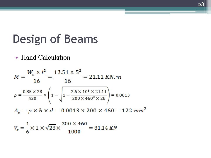 28 Design of Beams • Hand Calculation 